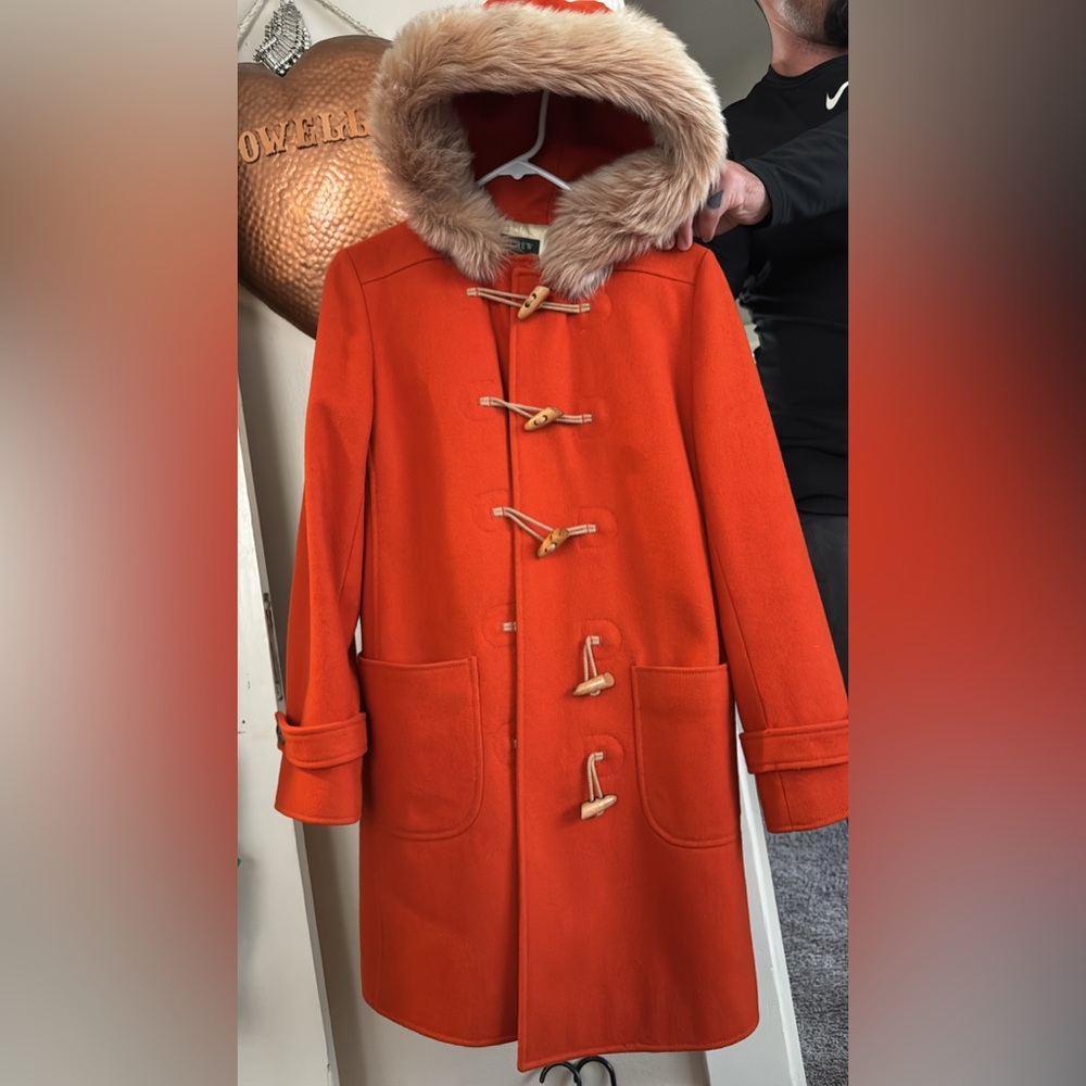 J Crew faux fur hooded parka thinsulate lined size medium